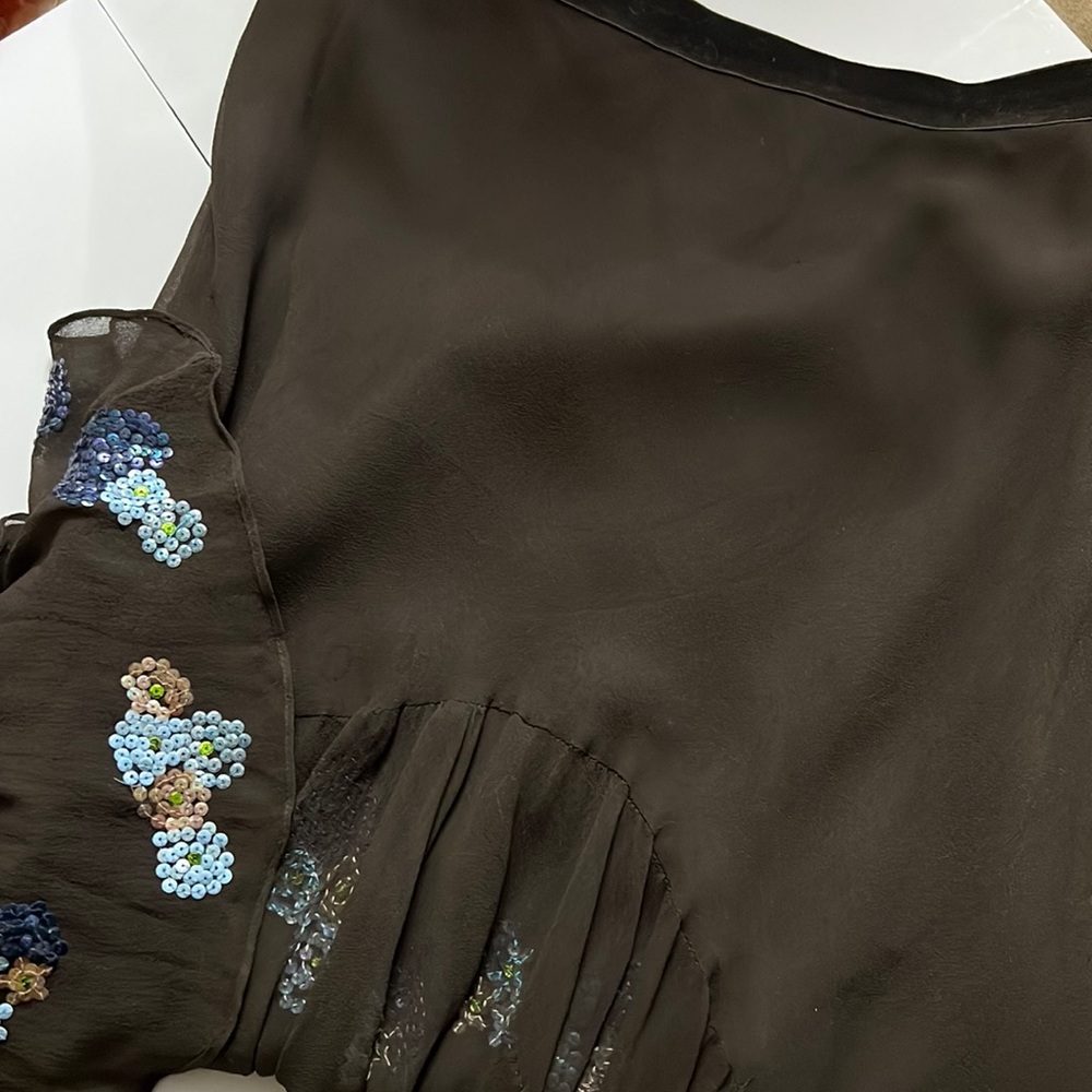 Rebecca taylor brown sheer tulle skirt with sequent flower designs